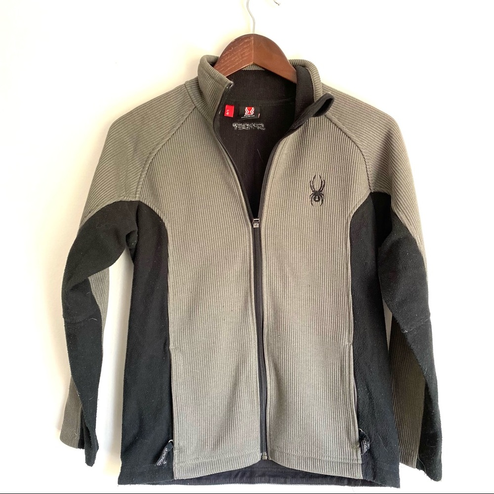 SPYDER $45 Youth Boys Large Black/Gray Fleece Full Zip Sweater Jacket CC3